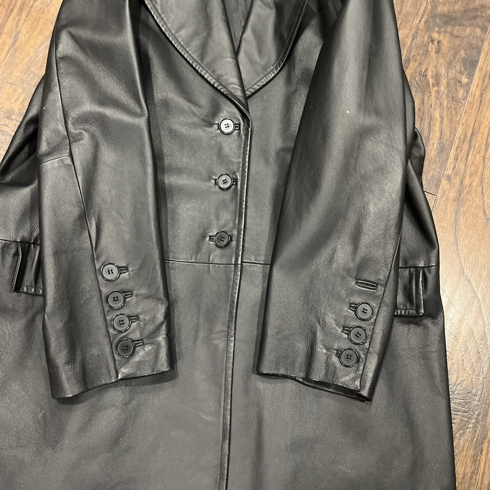 Vtg Newport News‎ Black Leather Long Overcoat Women's Size 22W Matrix/ Mob - Picture 7 of 12